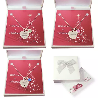 Birthstone Necklace 925 Sterling Silver Personalised Engraving Christmas Gift • £25.99