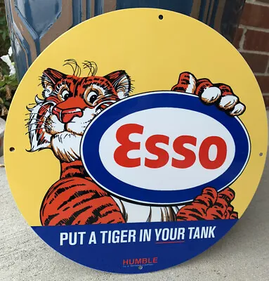 Vintage Esso Tiger Humble Pump Gasoline Metal Heavy Quality Sign • $55