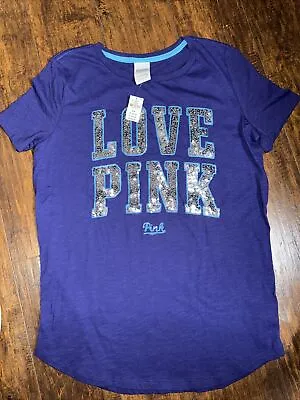 Victorias Secret Pink Rare Bling Sequin  Love Pink  Scoopneck Teeshirt  Nwt  • $19.99