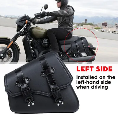 Left Side Motorcycle Black Side Saddle Bags PU Waterproof Tool Bag Universal NEW • $28.49