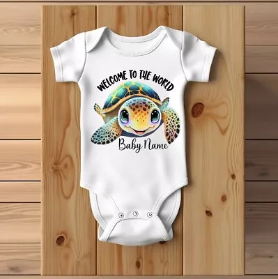 Personalised Cute Turtle Welcome To The World Baby Vest In Various Size Options • £7.99