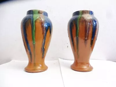 RARE  PAIR OF  EARLY  POST WW1  BELGIAN FAIENCERIE DRIP GLAZE VASES No 94 • £9.99