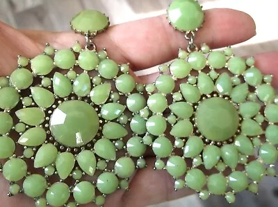 Vintage Peridot Green Lucite Dangle Chandelier Post Earrings • $7.99