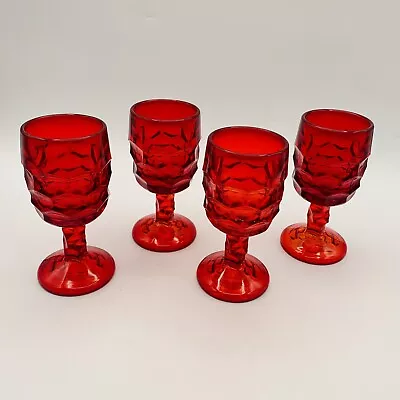 Viking Glass Georgian Ruby Red Honeycomb 4 Oz Water Wine Goblets - Set Of 4 • $24.95