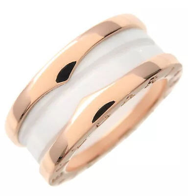 Authentic BVLGARI B-Zero1 Ring 3 Band K18 Rose Gold White Ceramic #49 Used F/S • $1513