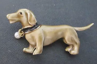 Vintage Signed ORIGINAL BY ROBERT Gold Tone Enamel Dachshund Dog Pin Brooch • $34.99