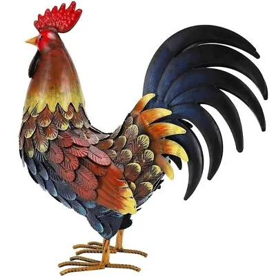 Metal Rooster Statue Yard Art Large Figurine Sculpture Lawn Chicken Patio Decor • $75.90