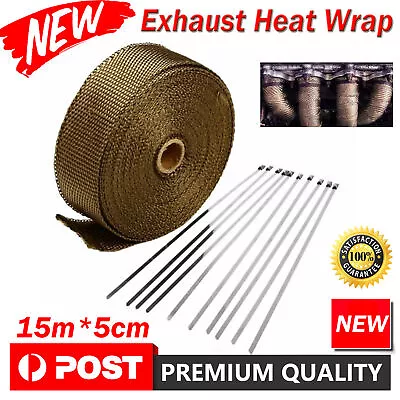 2  50FT Roll Gold Exhaust Wrap Manifold Header Pipe Heat Wrap Tape W/10 Ties Kit • $25.99