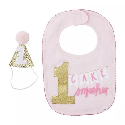 Mud Pie E4 Girl First Birthday Party Hat & Banner Bib Cake Smashing Set 10190... • $24.99