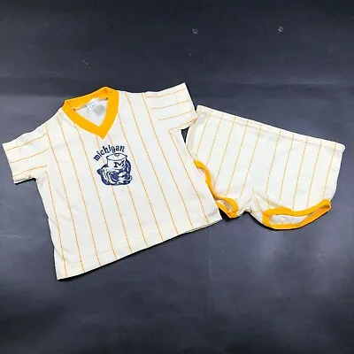 Vintage University Of Michigan Wolverines Kids Sz 6 Months 2 Piece Outfit White • $15