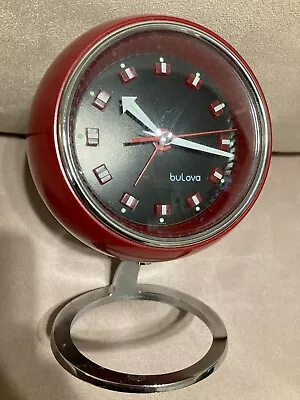 Vtg Bulova Retro Red Mid Century Modern Mcm Atomic Age Wind Up Pedestal Clock • $119.50