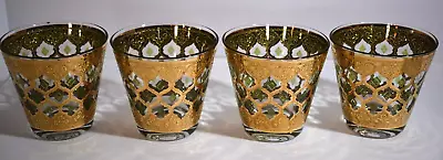 MCM Set Of 4 Culver Valencia Lowball Whiskey Glasses 22K Gold Vintage Barware • $75