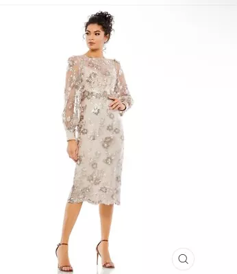 Mac Duggal Mocha Embellished High Neck Illusion Long Sleeve Dress 70237 NWT 10 • $225