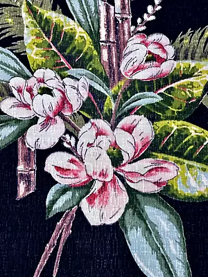 Hawaiian Pink & White PLUMERIA Aloha DREAMS Authentic Barkcloth Vintage Fabric • $39.99