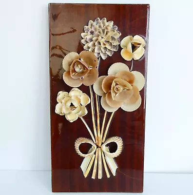 Vintage Shell Seashells Floral Pictures Wall Art On Wood Flowers 1960s MCM • $78.98