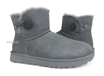 UGG Mini Bailey Button II Grey Fur Boots Womens Size 10 *NEW* • $107.30
