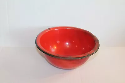 Vintage Red Metal Enamel Kitchen Mixing Bowl 9  • $21.99