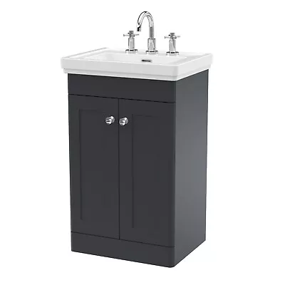 Nuie Classique 500mm Basin Vanity Unit 3 Tap Hole Traditional Satin Anthracite • £259.95