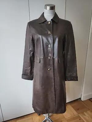 Excellent J. MENDEL Brown LEATHER MAC CAR COAT Sz 8 • $276.25