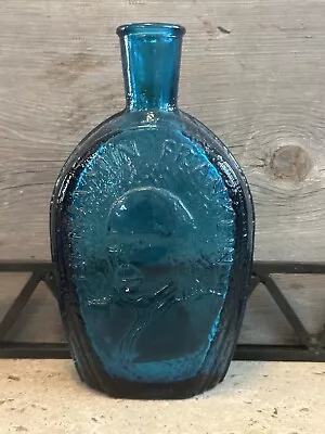 Vintage Wheaton Blue Glass Bottle 7.5” Franklin House Flask Wheaton Millville NJ • $22.90