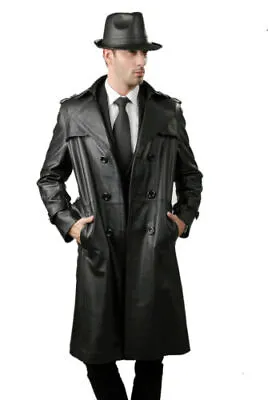 Stylish Men's Trench Coat Original Lambskin Leather Long Handmade New Overcoat • $183.75