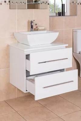 White 600 Mm Wall Hung Vanity Basin Sink Unit 2 Drawer Countertop Wash Basin • £239.97