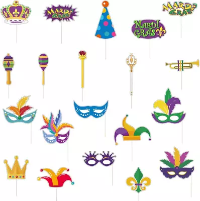 20 Pieces Mardi Gras Photo Booth Props Mardi Gras Feather Mask Crown Words Photo • $19.99