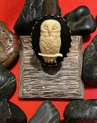 Owl Black Cameo Brass Adjustable Ring Birds Gothic Mens Women Viking Festival • $17.59