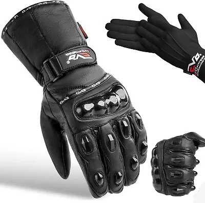 Mens Carbon Knuckle Winter Motorbike Motorcycle Leather Gloves Waterproof Wind • £19.99