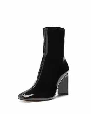 Vince Camuto Deverna Black Stretch Patent Square Toe Fashion Block Heel Boots • $29.95