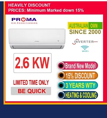 2.6 KW Split System Rev Cycle Air Conditioner INVERTER WIFI -Australian Own • $598.85