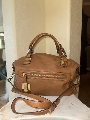 Michael Kors CALISTA Derby Pebbled Leather Satchel Bag Brown Gold Tone Hardware • $44