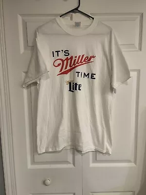 Vntg Miller Lite T Shirt Size L “ It’s Miller Time”  Port & Co. White RARE See • $12.50