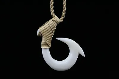 Hawaiian Fish Hook Necklace ( Buffalo Bone ) - Hand Carved Maui Hook One-Off • $12.26