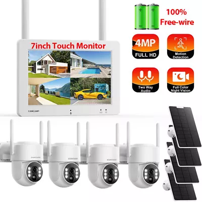 4CH NVR 4MP Wireless CCTV Camera System Kit W/ 7  Monitor Solar Wifi IP Cameras • $445.99