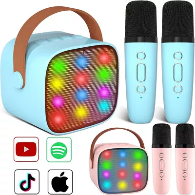 Mini Karaoke Machine W/2 Wireless Microphone Portable Bluetooth Speaker Gifts • £14.89