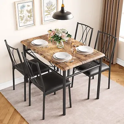 5 Piece Dining Table Chairs Set Solid Wood Kitchen Breakfast Dinette Furniture • $139.32