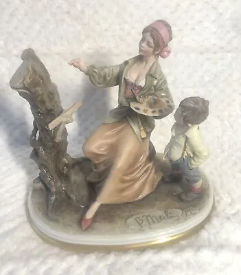 Vintage Capodimonte Figure - Lady Artist With Boy - By Merli - Painting Missing. • £8