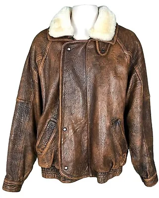 Michael Hoban N Beach   Mens' 42   BROWN Leather BOMBER JACKET +Shearling Collar • $250.75