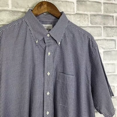 Maus & Hoffman Navy Blue Gingham Check Button Down Shirt Mens XL Short Sleeve • $22.50