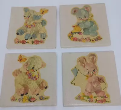 Crown Japan Vintage 4.25  Square Ceramic Wall Tiles VTG Plush Decal Stickers • $22.22