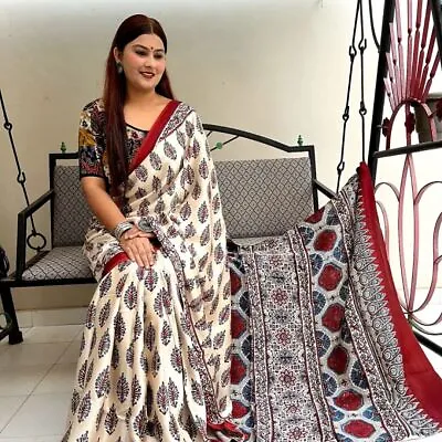 Ajrakh Printed Work Pakistani Indian Saree Blouse Dress Ethnic Vintage Wedding • $84.49