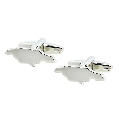 Outline Map Of Jamaica Rhodium Plated Cufflinks In A Cufflink Box X2AJ854 • £11.99