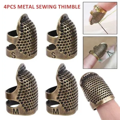 4pcs Best Design Adjustable Sewing Finger Protector Retro Metal Copper Thimble • £3.49