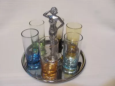 Antique Elegant Glass Cambridge 1 Oz. Little Joes On Girl Farber Ware Tray 7 Pcs • $125