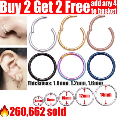 £1.89 • Buy Surgical Steel Nose Ring Septum Clicker Hinge Segment Ear Helix Tragus Ring Hoop