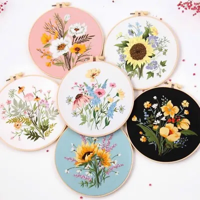 Embroidery Cross Stitch Kit Set For Beginners-Handmade Floral Pattern DIY Craft • £7.99