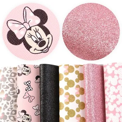 Minnie Mouse Printed Sheet Faux Leather Fabric Sheet Bow Making • £2