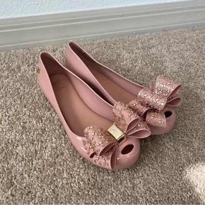 Melissa | Girl's Ultragirl Sweet XVI Luxe Bow Ballet Flats Size 3 Pink Gold • $45