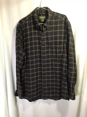 Eddie Bauer Brown Plaid LT Long Sleeve Heavy Cotton Flannel Button Down B2 • $12.98